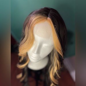 Skunk Stripe Wig Human Hair Lace Front Honey Blonde